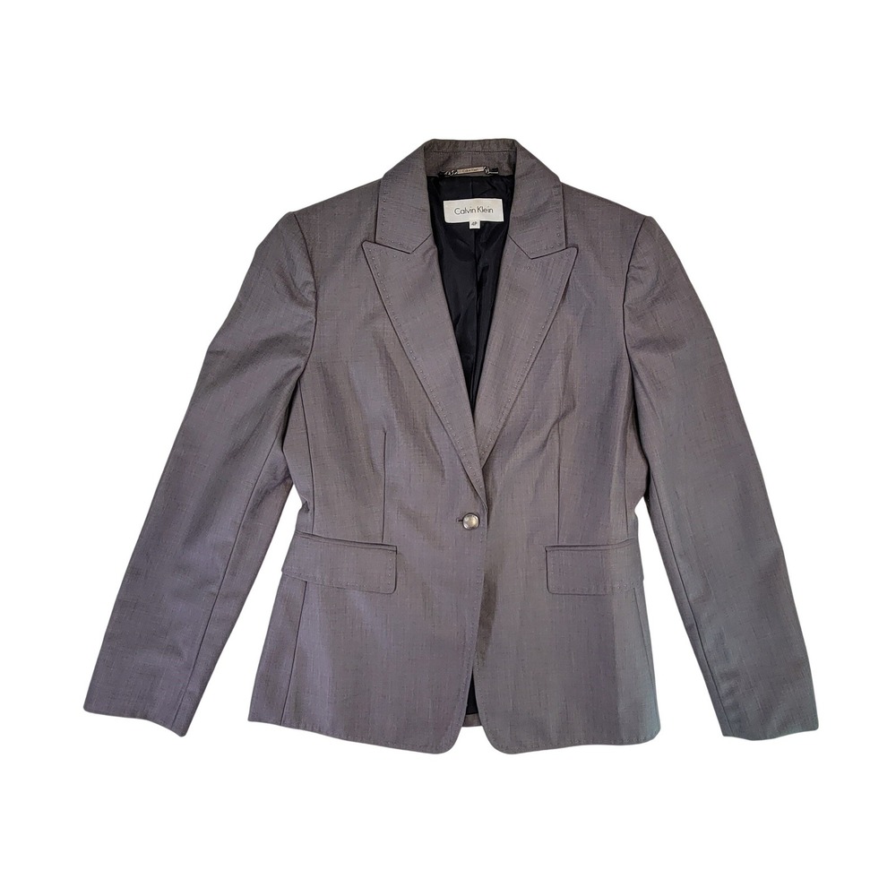Calvin Klein Gray‎ Pinstripe Blazer Jacket Womens 4P Suit Career Business